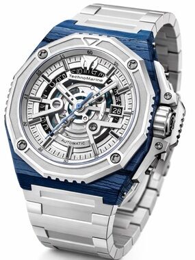 Technomarine Blue and Silver Skeleton Automatic Watch